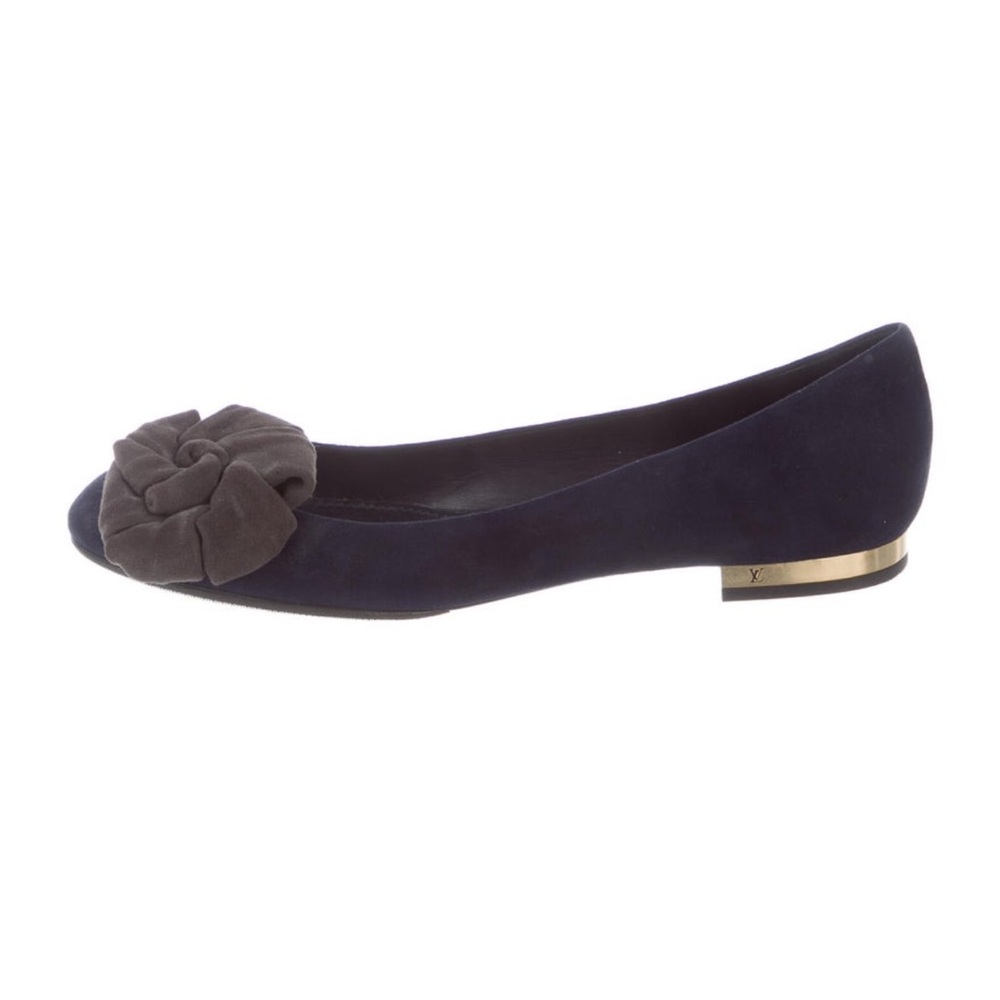 Louis Vuitton Navy Blue Suede Flower Embellished Ballet Flats Size 38.5